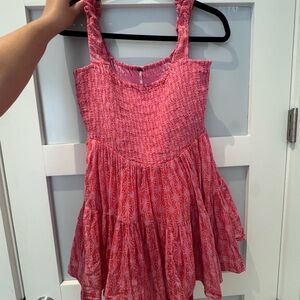 Free People Orange and Pink Smocked Tiered Sundress